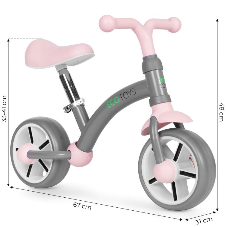 ECOTOYS Loopfiets - EVA Wielen - Verstelbaar Zadel - Grijs - 3+