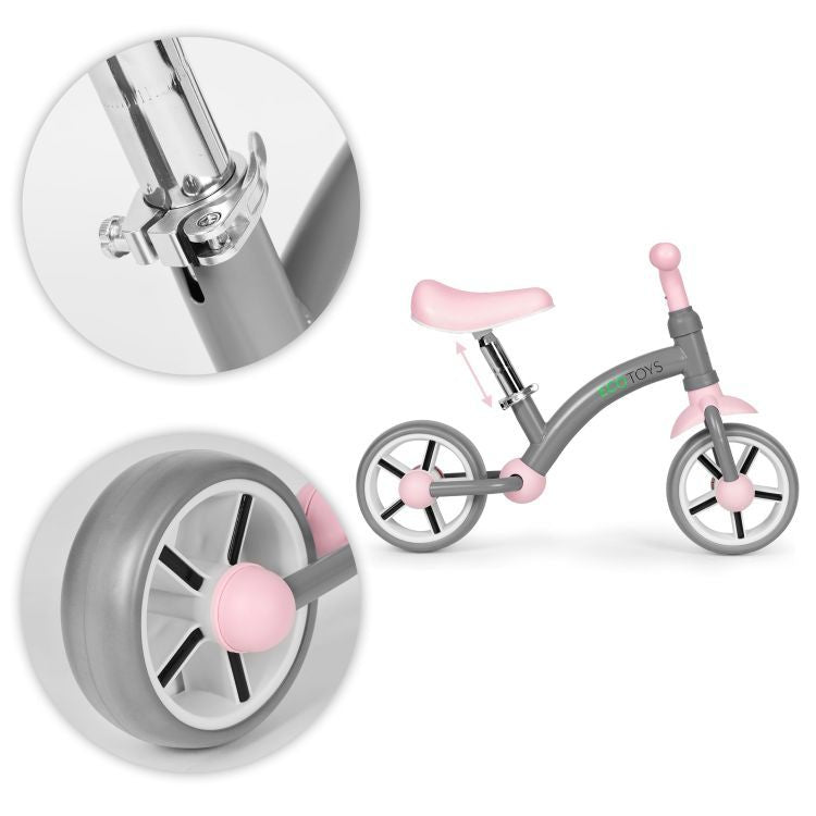 ECOTOYS Loopfiets - EVA Wielen - Verstelbaar Zadel - Grijs - 3+