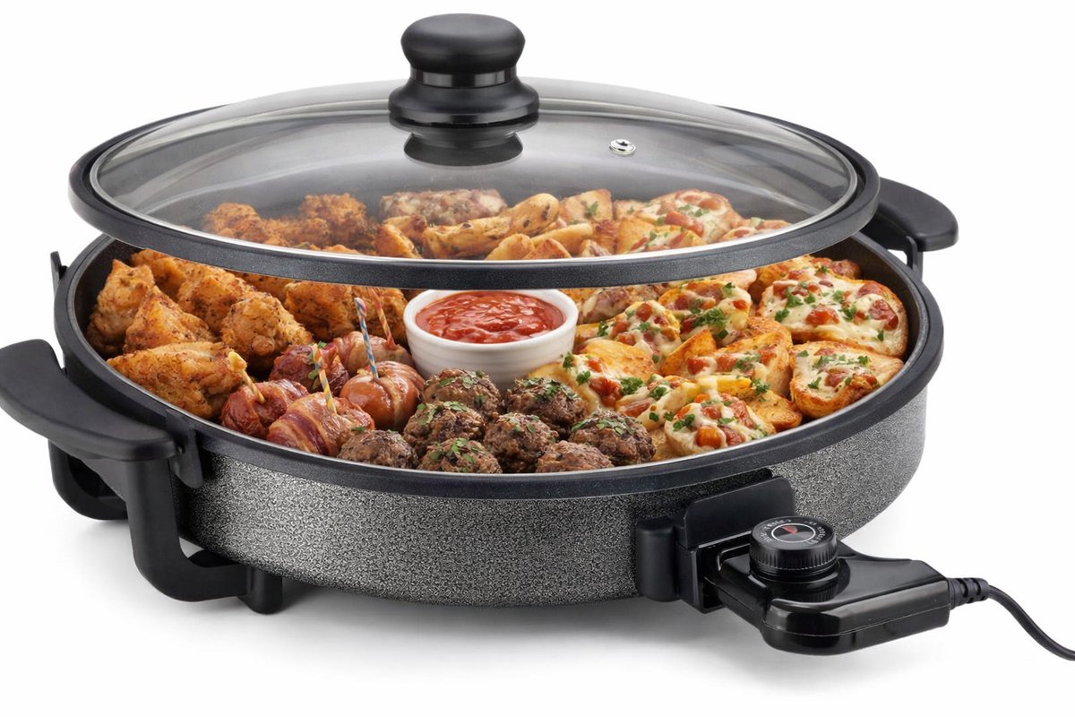 Ferveo Leyya - High Electric Frying Pan - 40cm - 1500W - Electric Pizza Pan - Black