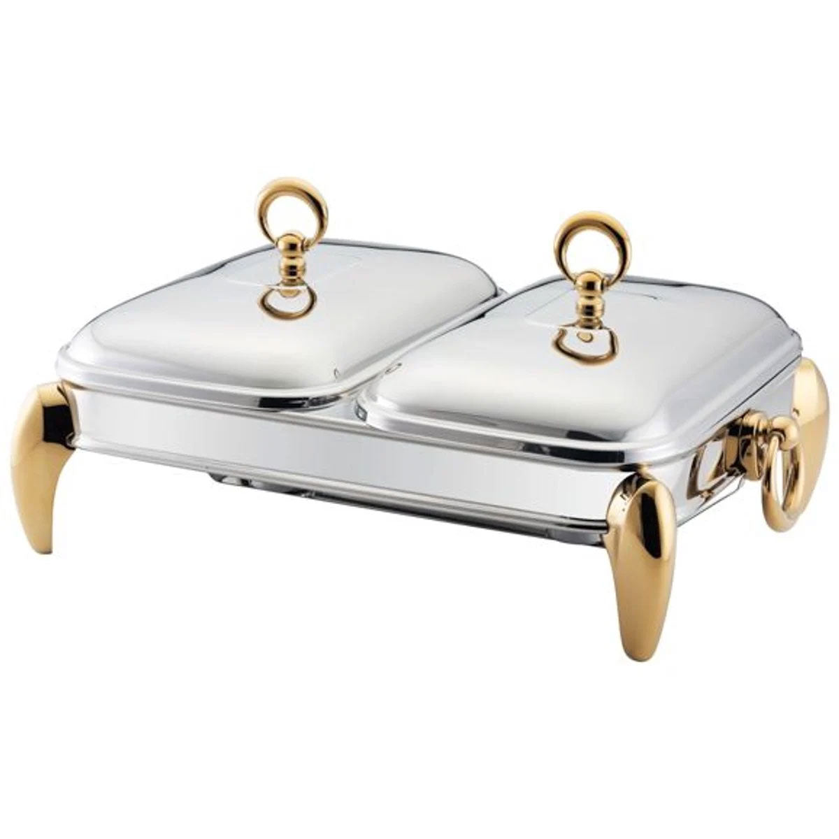 Ferveo Calef Dubbele Rechaud - 2x 1,5L - Zilver/Goud - Voedselwarmhouder - Buffetwarmer