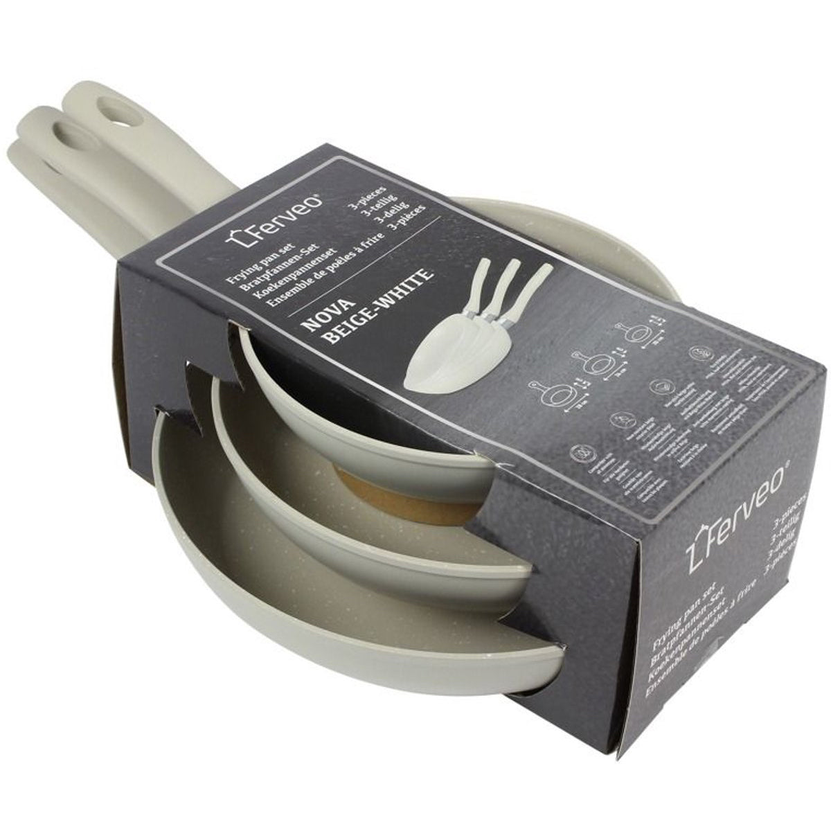 Ferveo Nova Bratpfannen-Set – Induktion – Ø20, Ø24, Ø28 cm – Japandi Beige