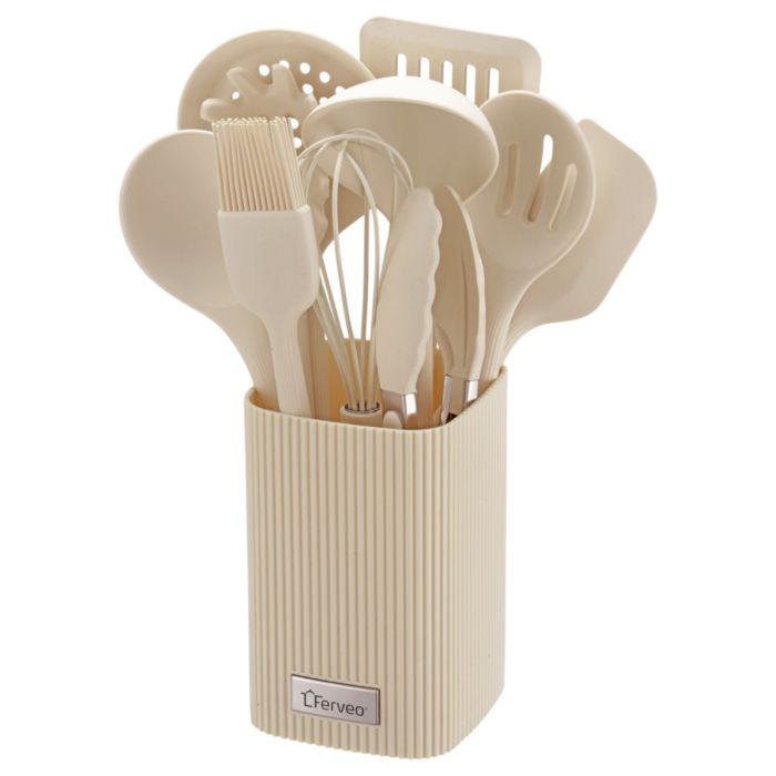 Ferveo Tayla Kookgerei Set met Houder - 11-delig - Beige - Keukengerei Set