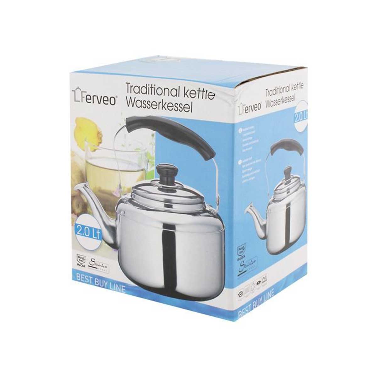 Ferveo Waterketel - 2L - Zilver - Theepot