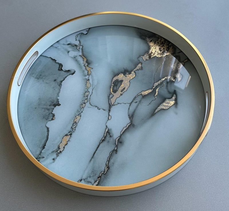 Fugurato Expoxy-Look Tablett Marmor - 36cm - Mintgrün / Gold / Weiß - Servierplatte