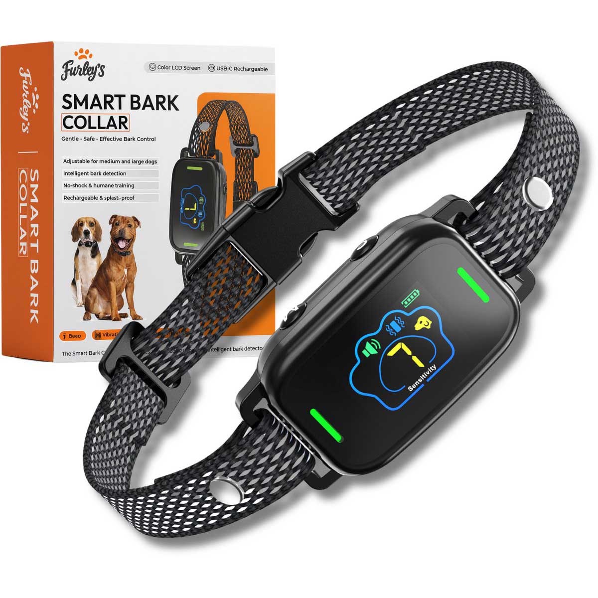 Furley's Anti Blafband - Zonder Schok - Anti Blaf training - 3 Modi, LCD Kleurenscherm, Oplaadbaar & Waterdicht - Voor Middelgrote & Grote Honden