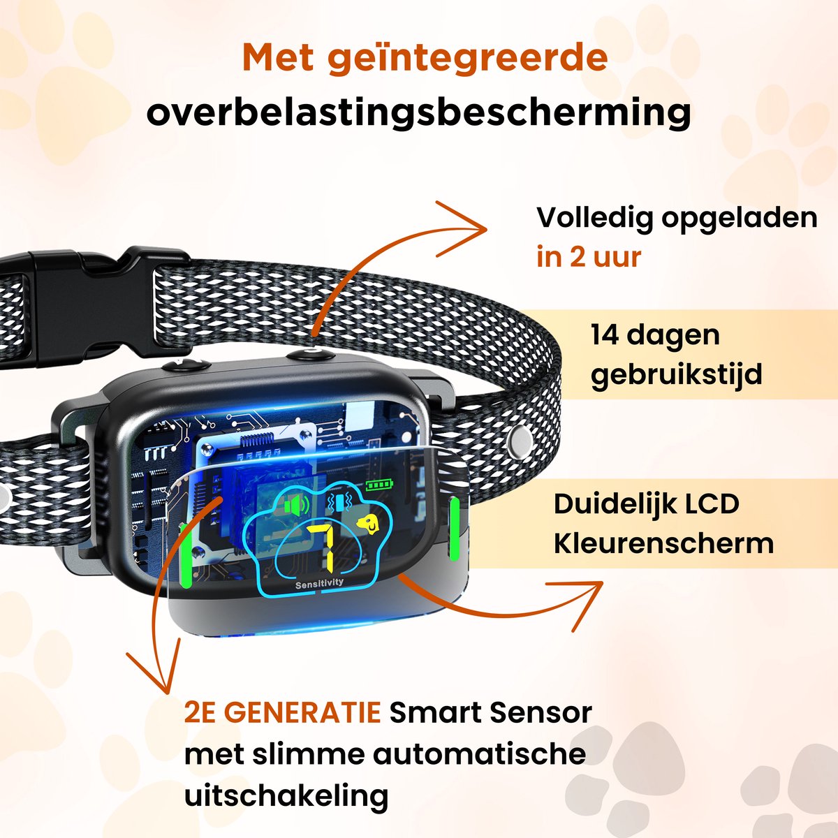 Furley's Anti Blafband - Zonder Schok - Anti Blaf training - 3 Modi, LCD Kleurenscherm, Oplaadbaar & Waterdicht - Voor Middelgrote & Grote Honden