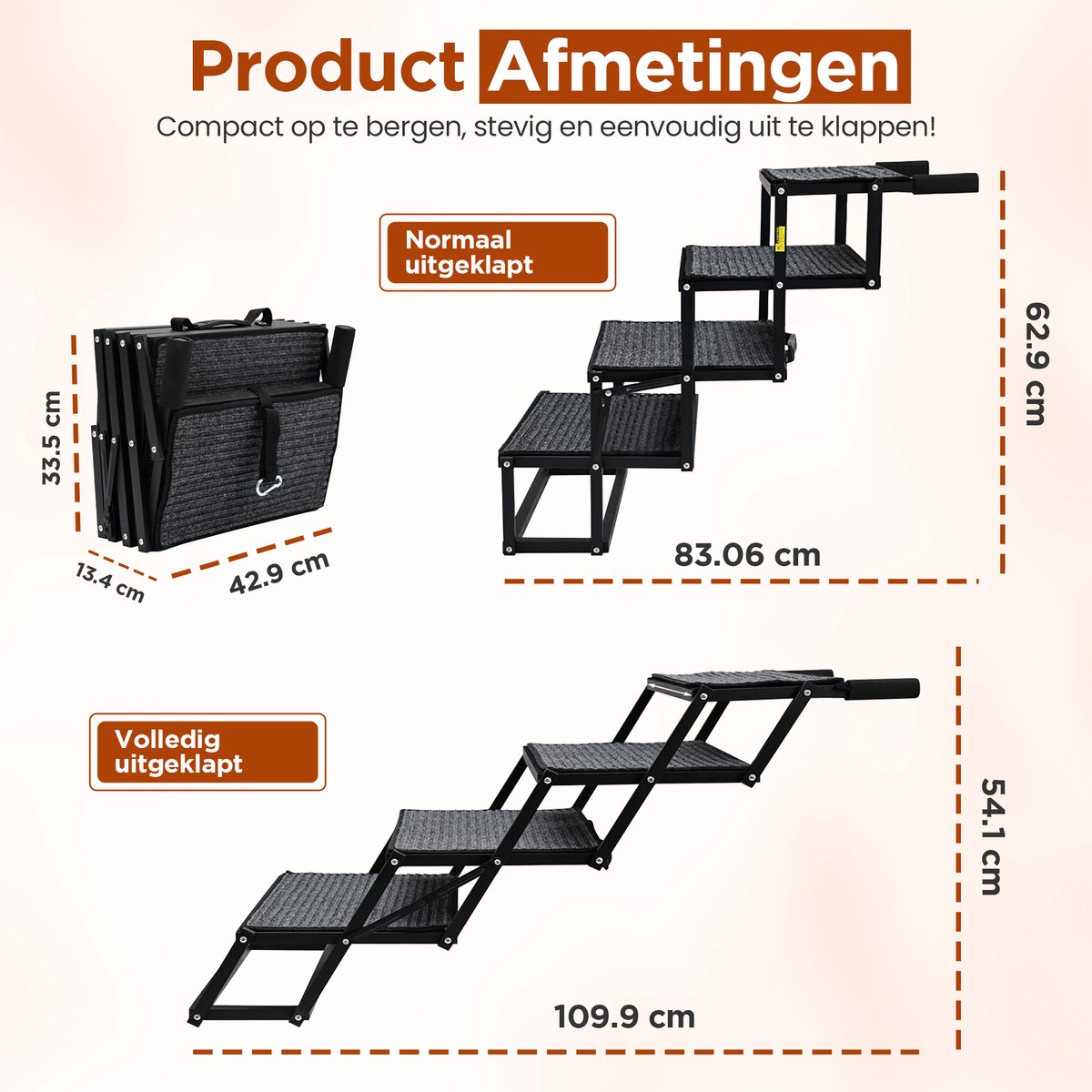 Furley's Opvouwbare Hondentrap - Inklapbare Loopplank & Hondentrap voor Auto - Antislip & Veilig - Aluminium - 160 cm - 70 kg Draagkracht - Voor Grote & Kleine Honden