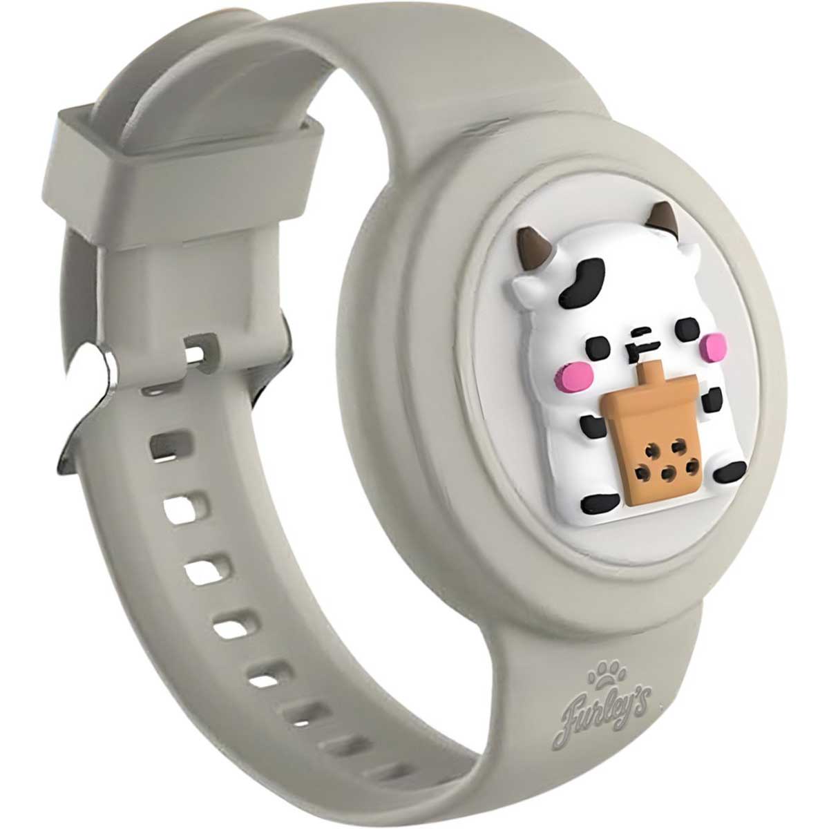 Furley’s Waterdichte Armband voor Kinderen - Grijze Koe - Geschikt voor Apple AirTag - Verstelbare Siliconen Band - Veilig & Comfortabel