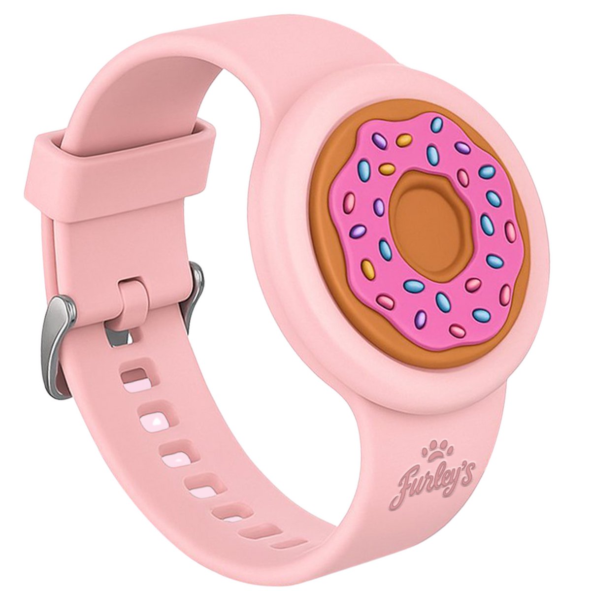 Furley’s Waterdichte Armband voor Kinderen - Roze Donut - Geschikt voor Apple AirTag - Verstelbare Siliconen Band - Veilig & Comfortabel