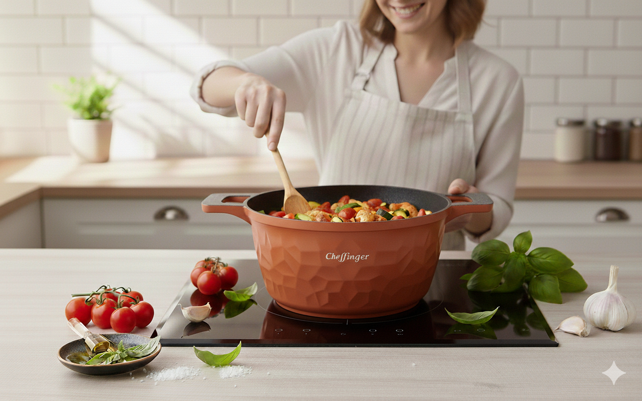 Cheffinger Pannenset - 6-delig - 20, 24 & 28 cm - Brons