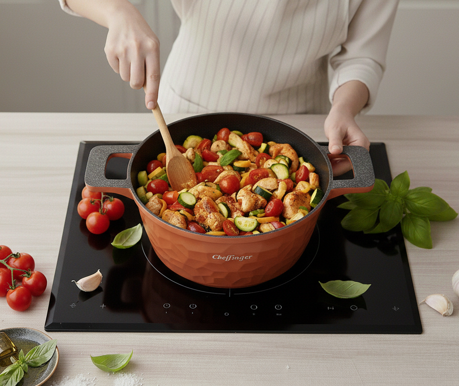 Cheffinger Pannenset - 6-delig - 20, 24 & 28 cm - Brons