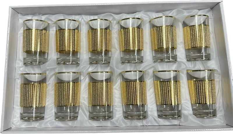 Glozini - Moroccan Tea Glasses - Gold - Set of 12 Glasses - 178ml - Tea &amp; Coffee Glasses