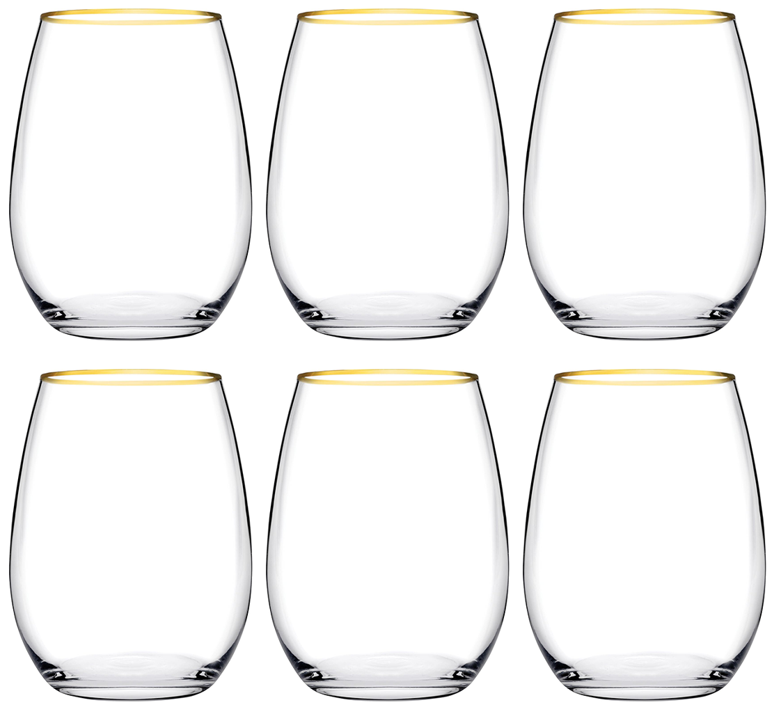 Glozini Trinkgläser mit Goldrand – 4er-Set – Wasserglas – Whiskyglas 