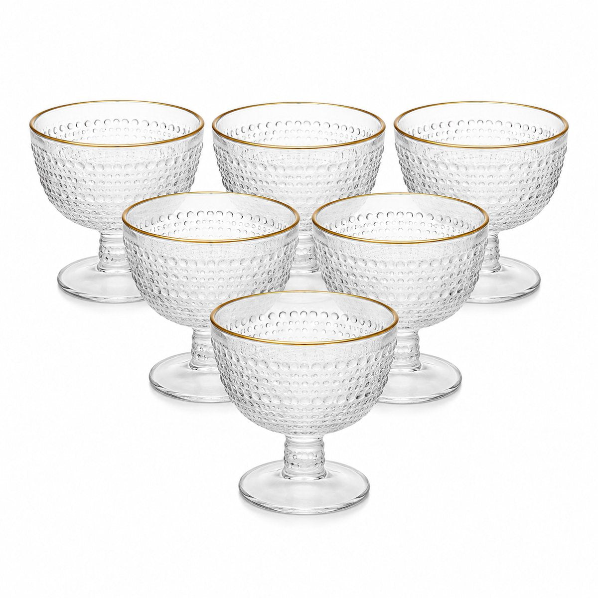 Glozini IJscoupe Set - Set van 6 - Dessertschalen op Voet - IJsbekers - Dessertkommen - Goud Randje
