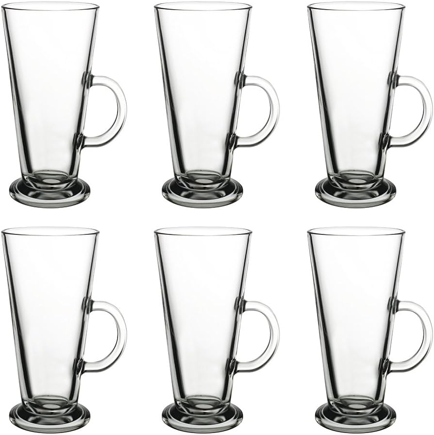 Glozini - Latte Macchiato Glasses With Handle - Set of 6 - Irish Coffee Glasses - Coffee Glasses