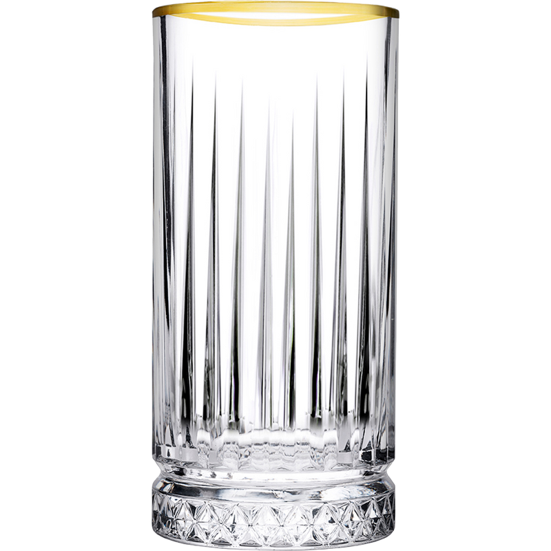 Glozini Long Drink Glass with Gold Rim - Set of 4 - Ripple/Riffle Glass 