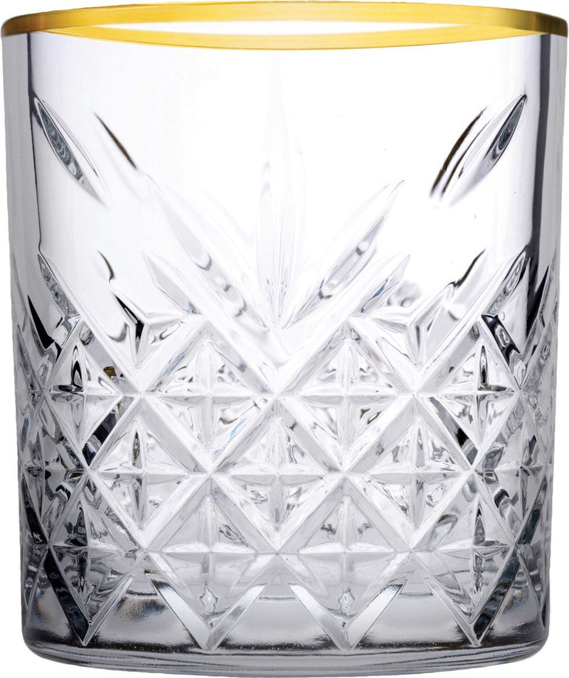 Glozini Tumbler Glasses with Gold Rim - Set of 6 - Water Glass - Whiskey Glass 