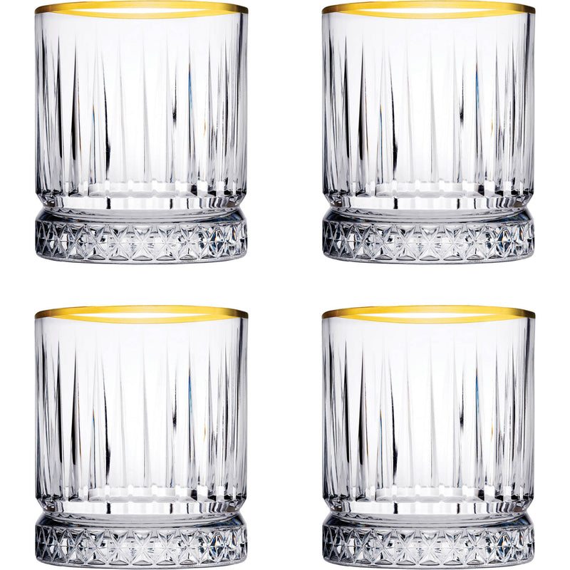 Glozini Tumbler Glasses with Gold Rim - Set of 4 - Water Glass - Whiskey Glass 