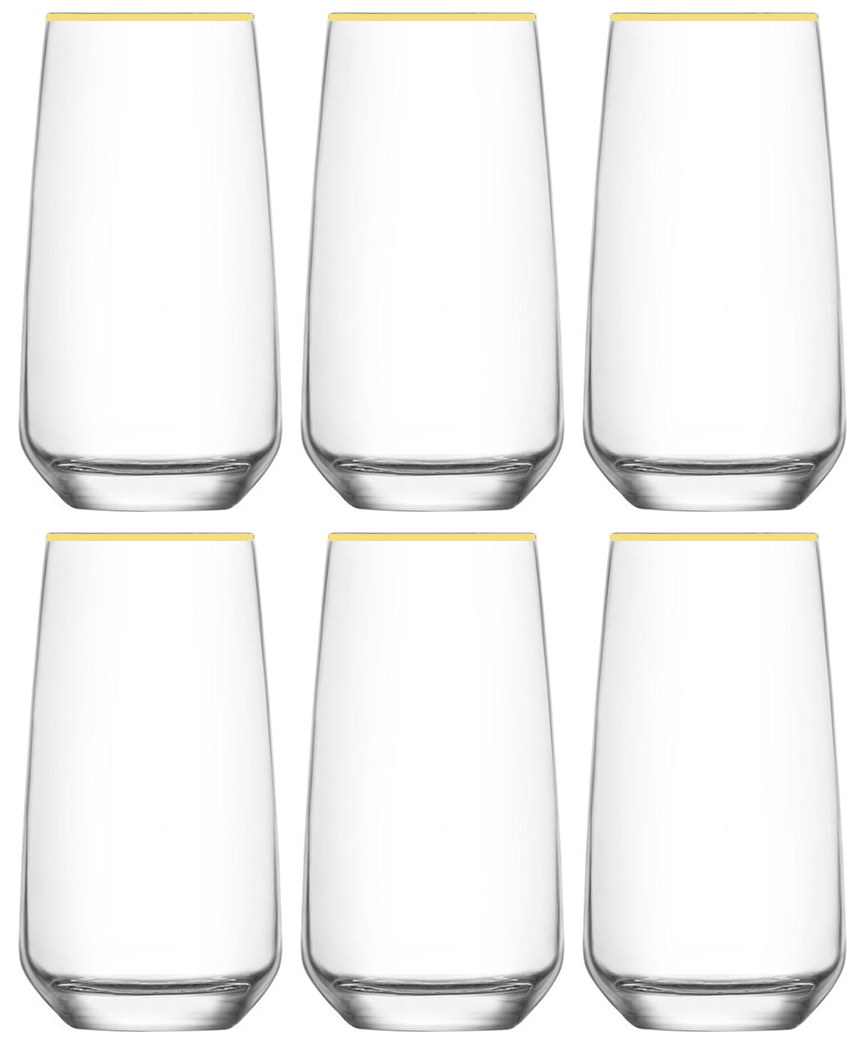 Glozini Waterglas - 6 Stuks - Tumblers - Longdrinkglas - Drinkbeker - met Gouden Rand