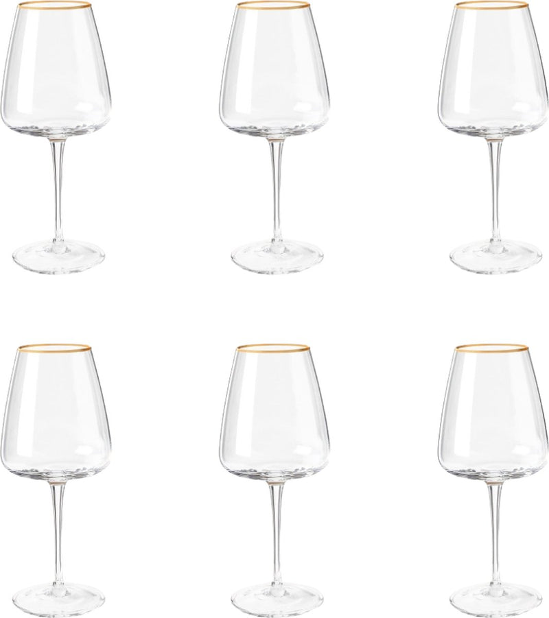 Glozini Wine Glass with Gold Rim - Wine Glass - Set of 6 - Wine Glasses 