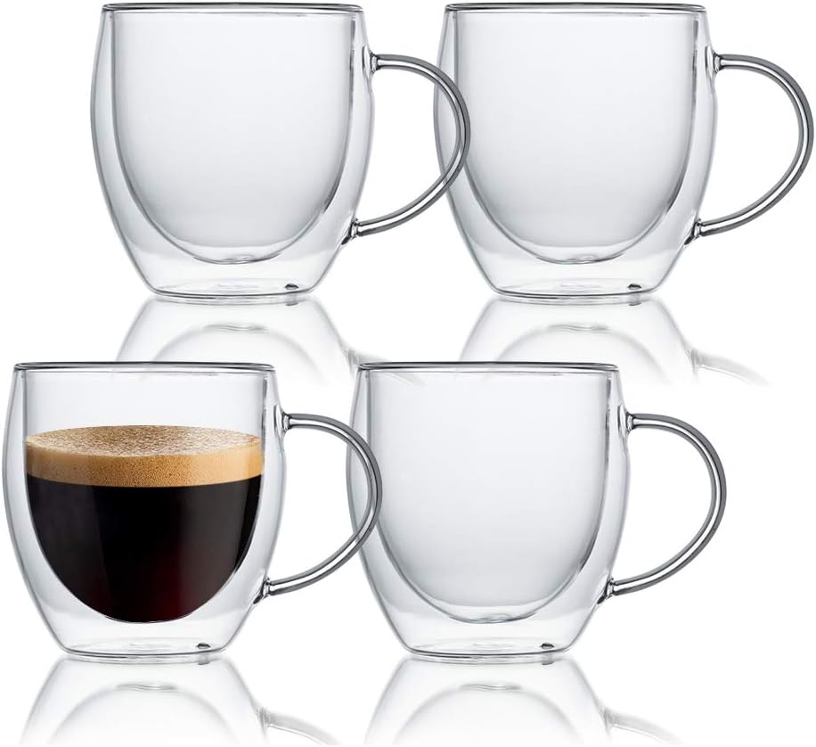 Glozini Dubbelwandige Glazen met Oor - 250 ml - Set van 4 - Koffieglazen - Theeglas - Cappuccino Glazen - Latte Macchiato Glazen Bekers