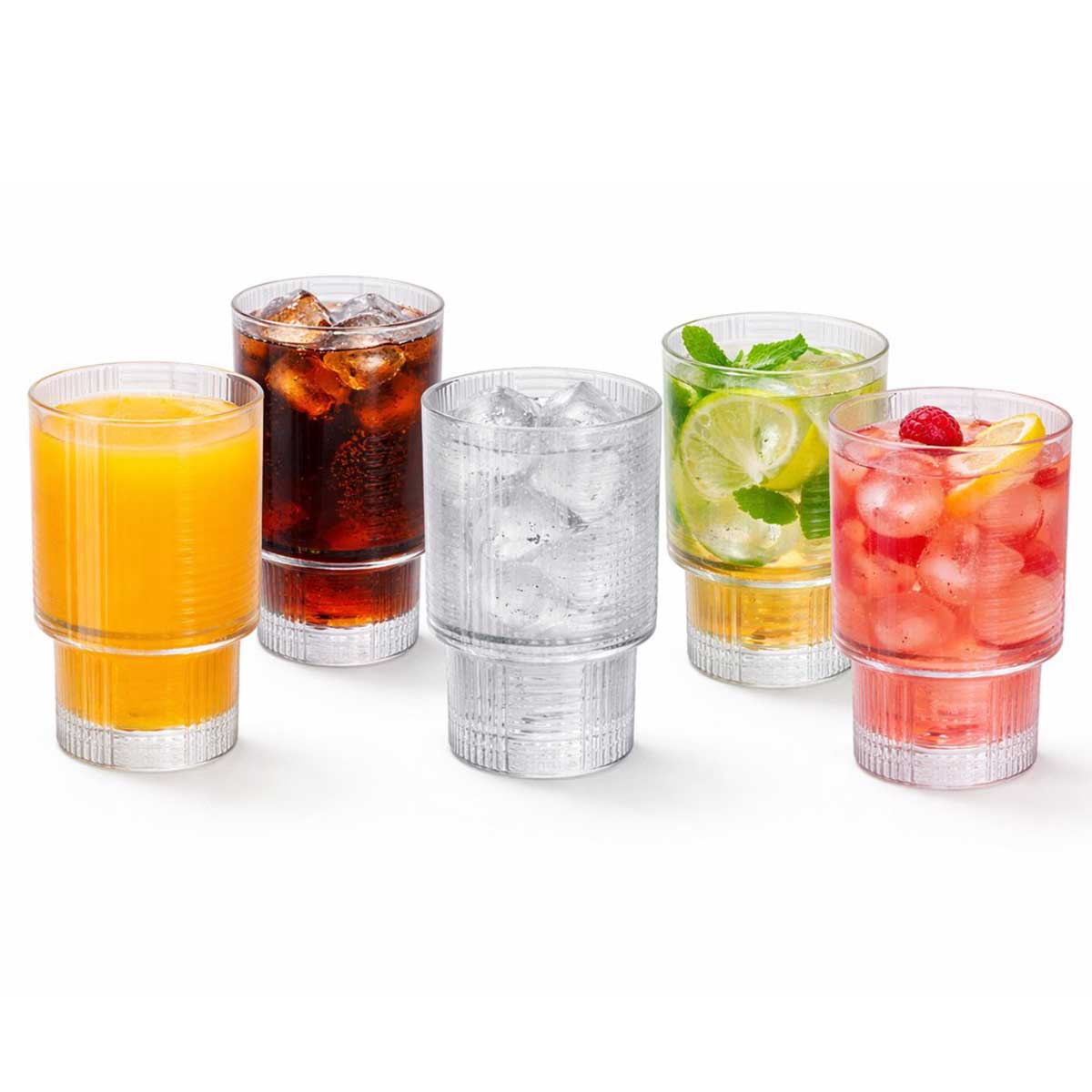 Glozini Eclat - Geribbelde Longdrinkglazen - 215ml - Stapelbaar - 6 Stuks - Matcha Glazen - Latte Glazen - Cocktail Glazen