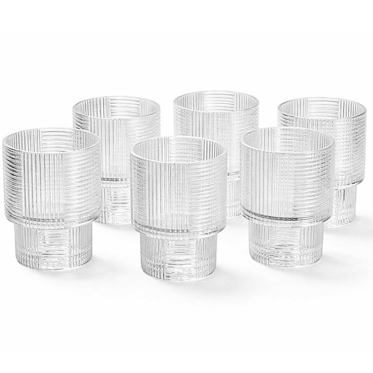 Glozini Eclat - Geribbelde Longdrinkglazen - 215ml - Stapelbaar - 6 Stuks - Matcha Glazen - Latte Glazen - Cocktail Glazen