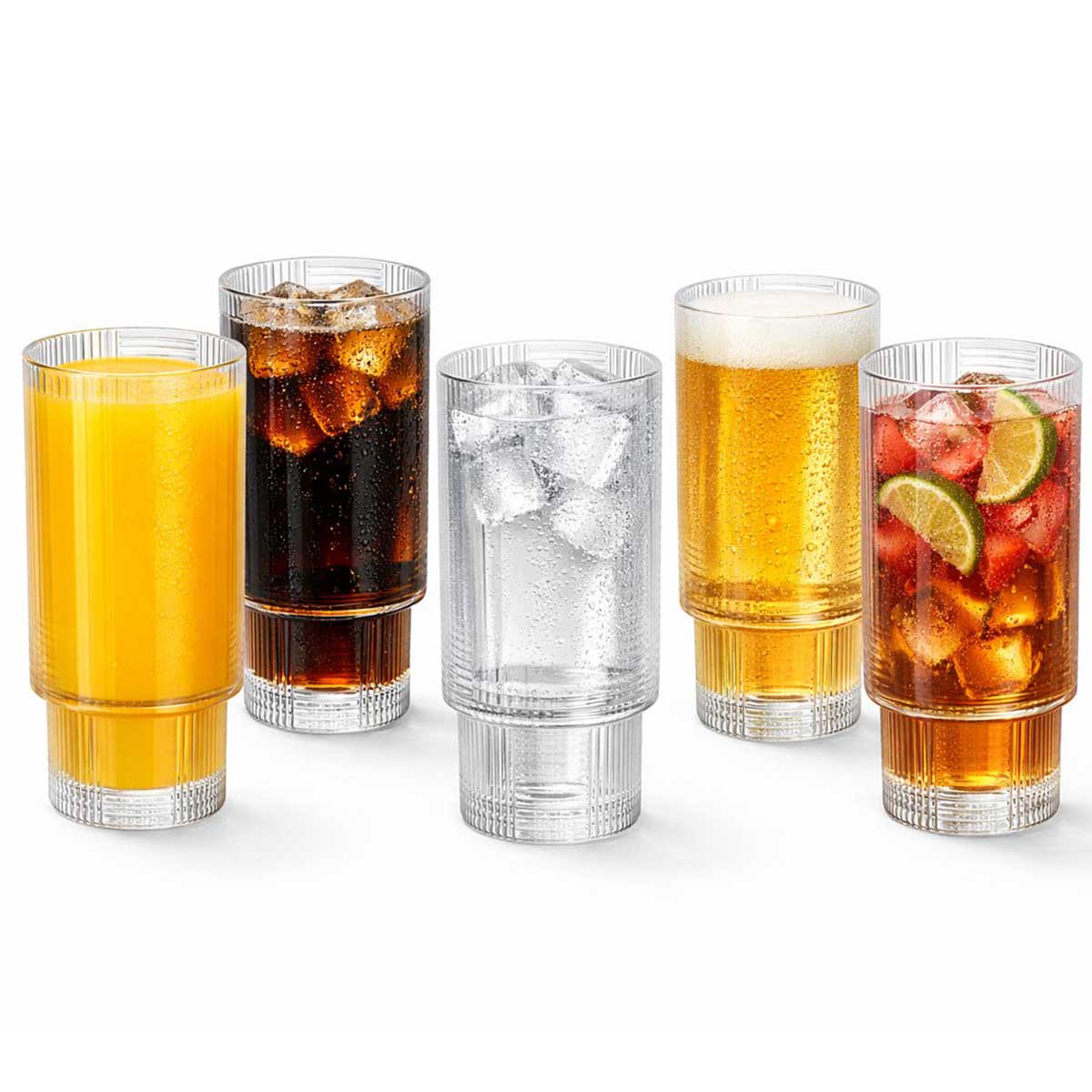 Glozini Eclat - Geribbelde Longdrinkglazen - 330ml - Stapelbaar - 6 Stuks - Matcha Glazen - Latte Glazen - Cocktail Glazen