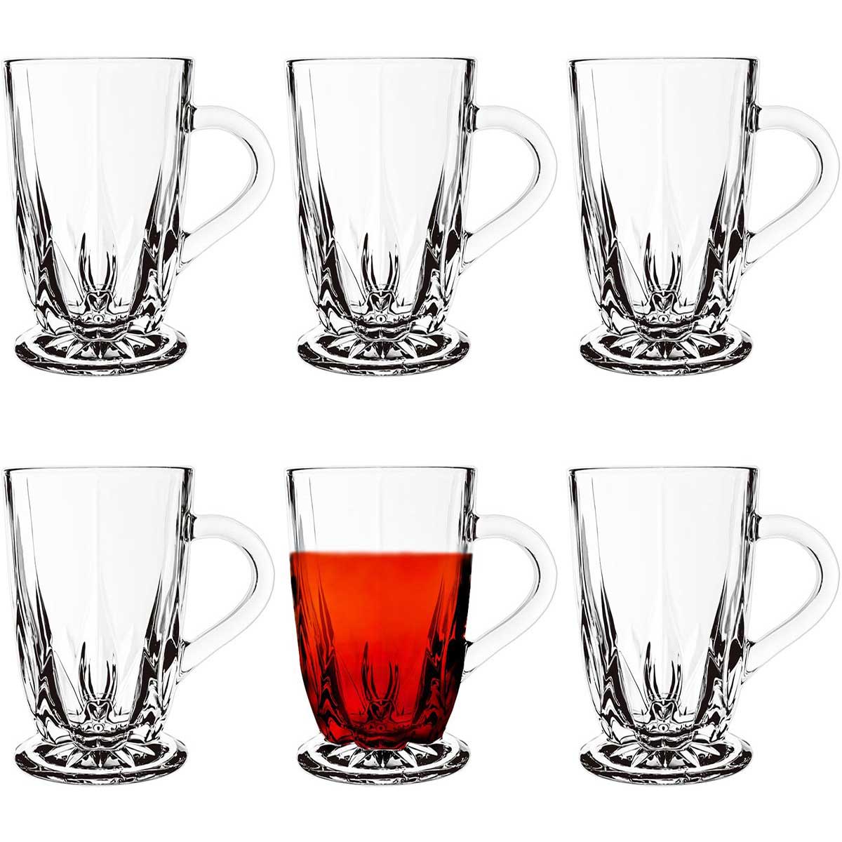 Glozini Hanoi - Theeglazen Set - 6 Stuks - 310ml - Theeglas - Theekopjes - Theeglazen met Oor/Handvat