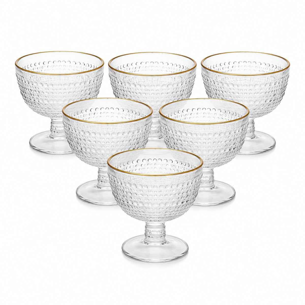 Glozini IJscoupe Set - Set van 6 - Dessertschalen op Voet - IJsbekers - Dessertkommen - Goud Randje