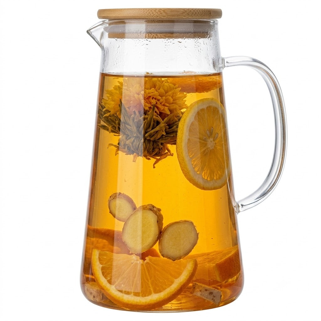 Glozini Karaf/Schenkkan met Schenktuit - 1,5 Liter - Glas met Bamboe Deksel