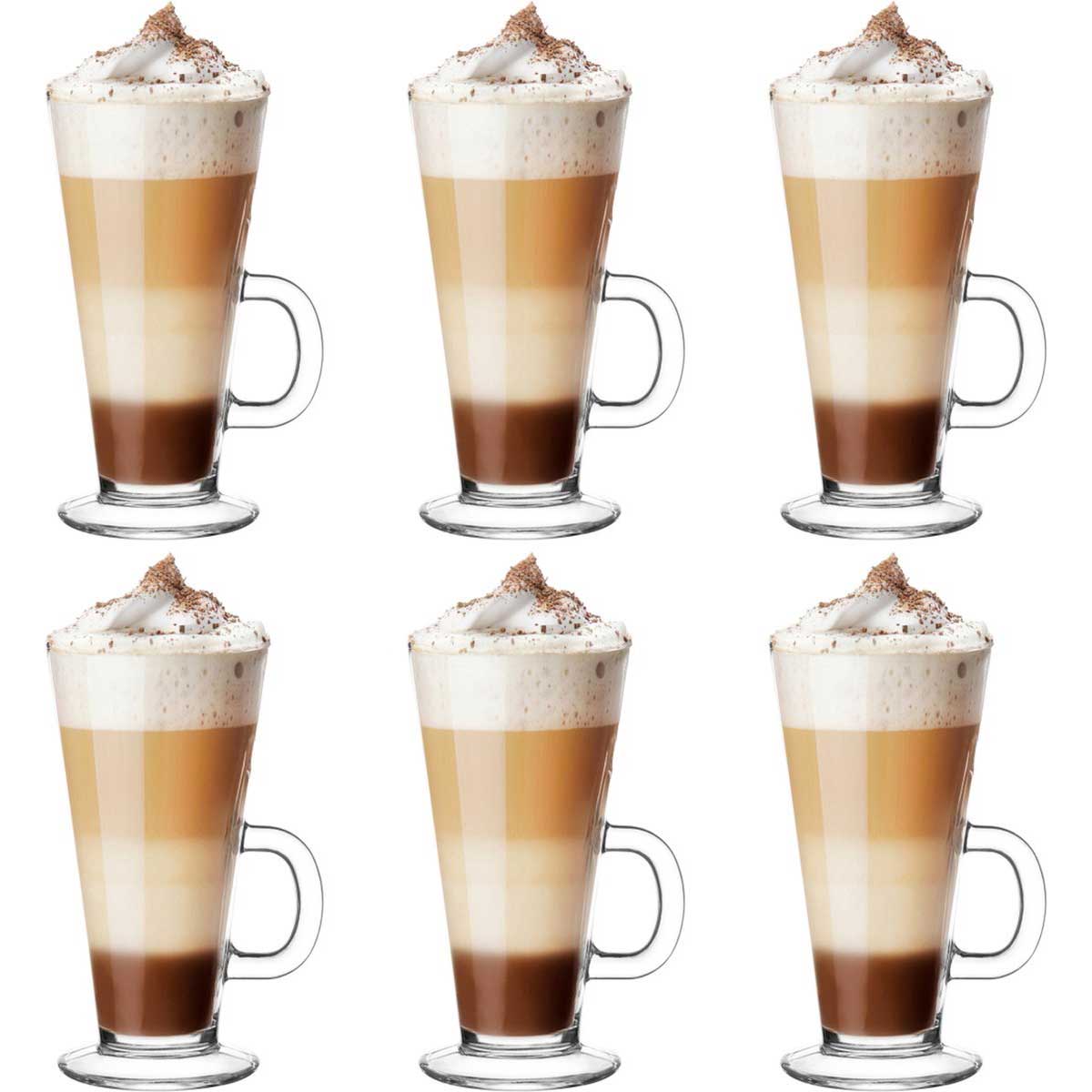 Glozini Lima - Latte Macchiato Glazen Met Handvat - 290ml - Set van 6 - Irish Coffee Glazen - Koffieglazen