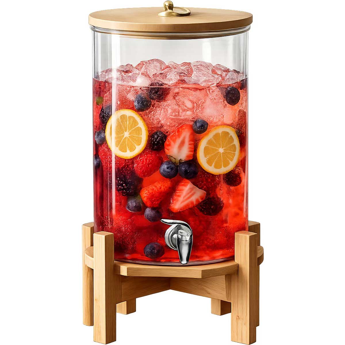 Glozini Limonadedispenser met Houten Deksel & Standaard - 8 Liter Waterdispenser - Drankendispenser - Sapdispenser