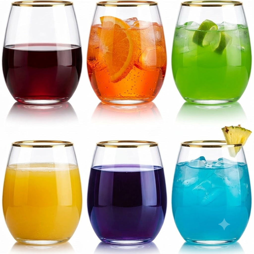 Glozini Lisbon - Drinkglazen met Gouden Rand - Set van 6 - 300ml - Waterglas