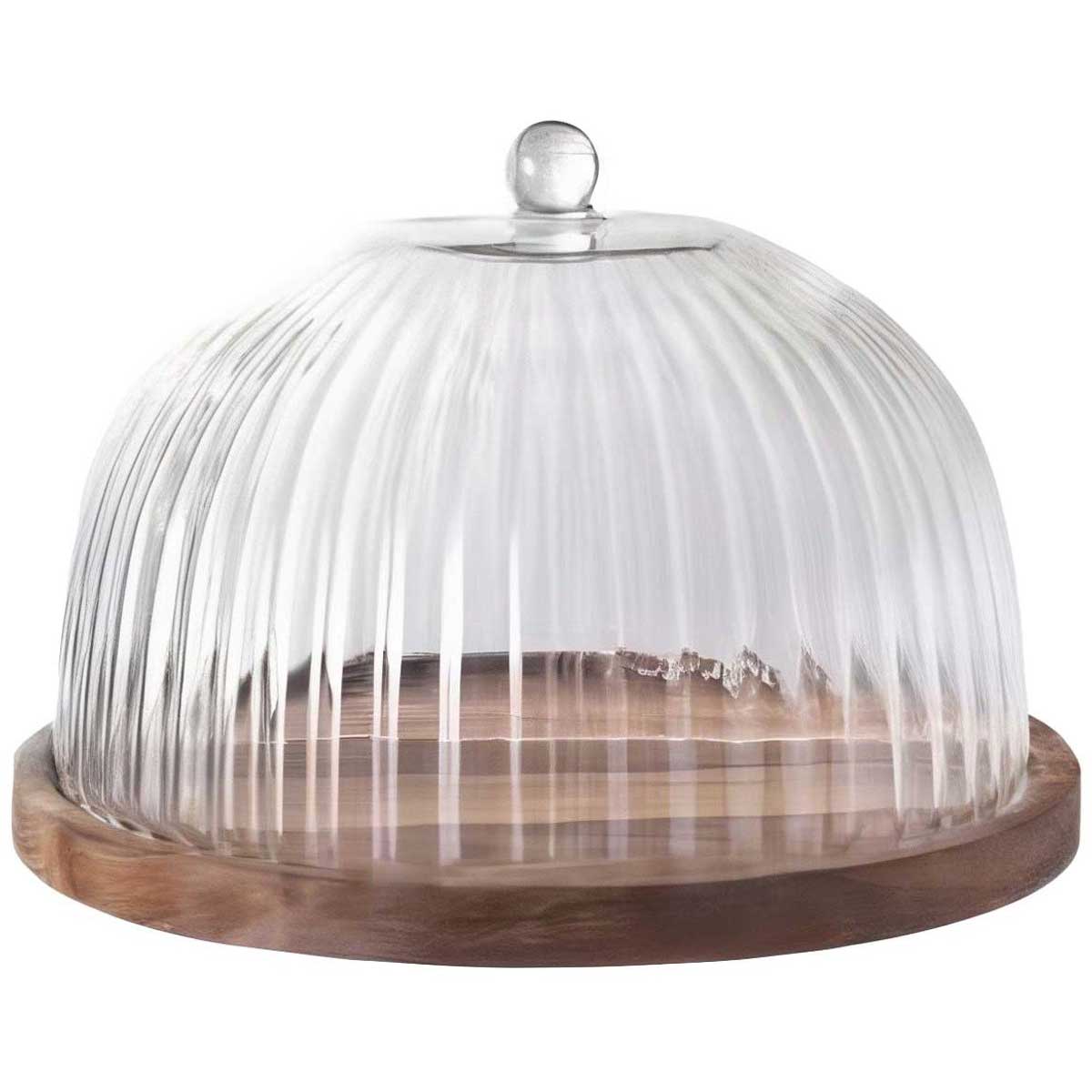 Glozini Taartplateau Met Stolp - 20cm - Acacia Hout/Glas