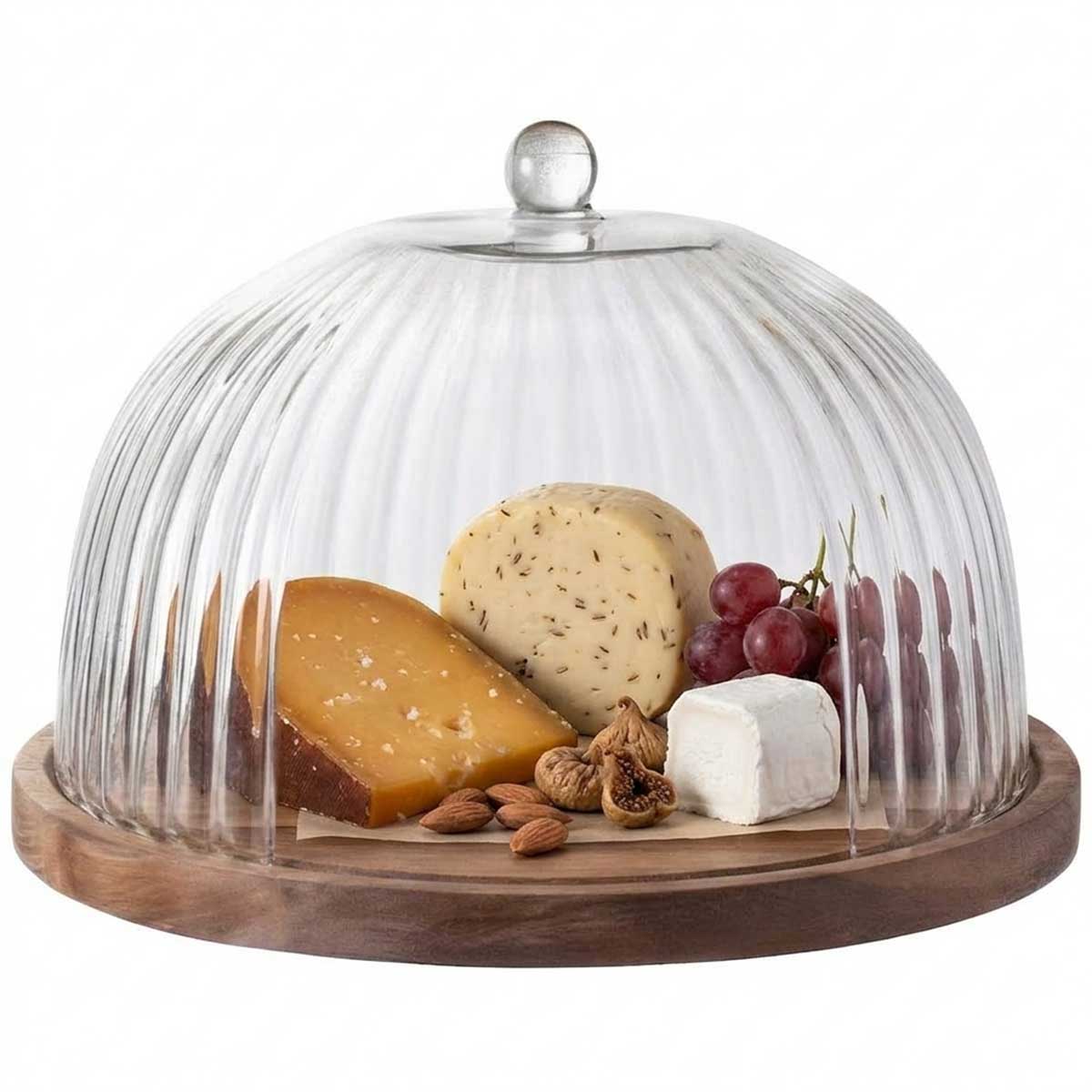 Glozini Taartplateau Met Stolp - 20cm - Acacia Hout/Glas