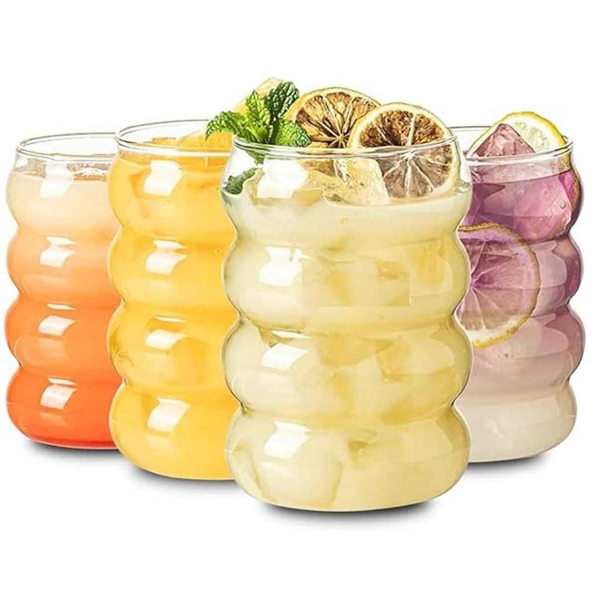 Glozini Wavy Bubbelglazen - 530ml - Set van 6 - Geribbelde Glazen - Bubble Glas - Esthetische Cocktailglazen