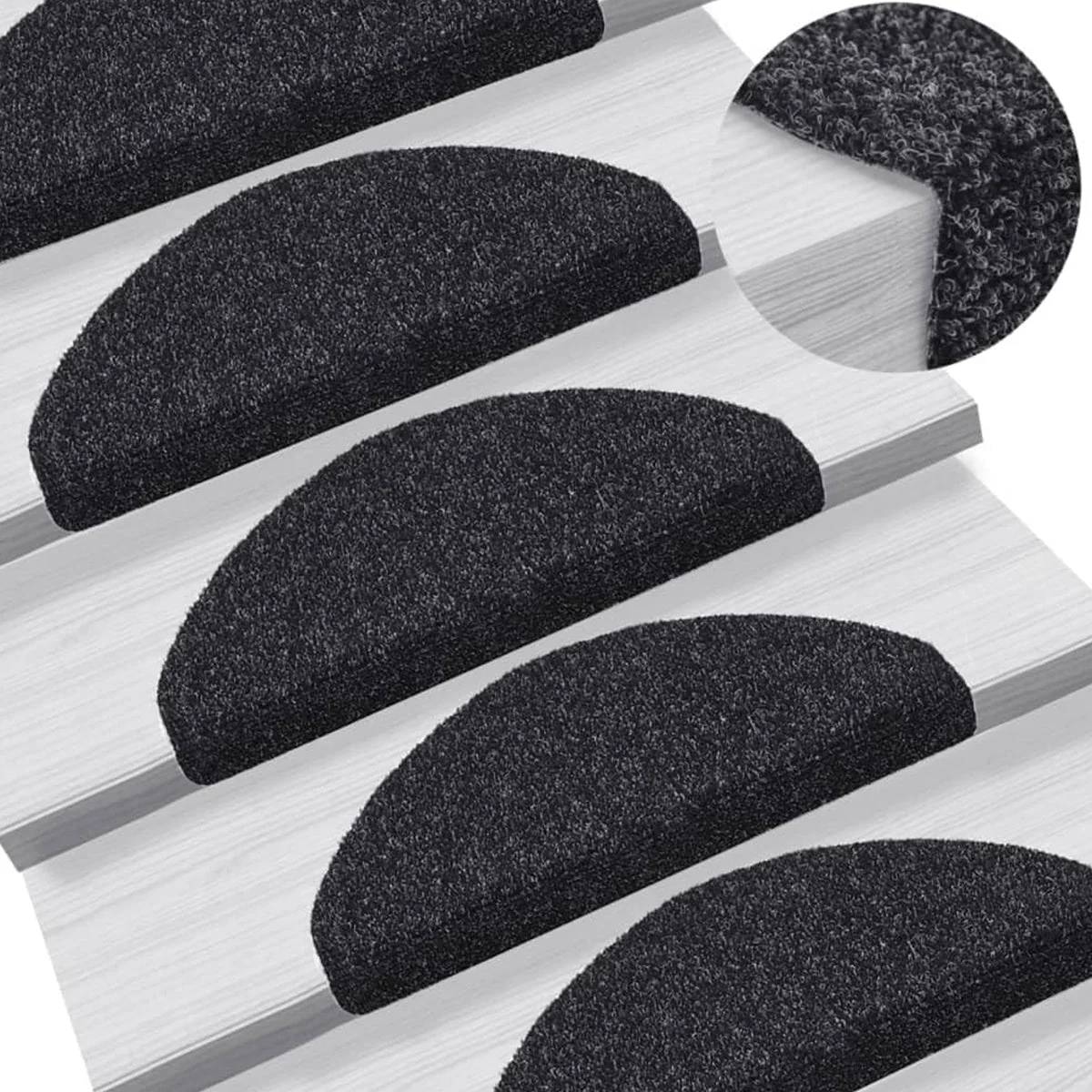 Hauskraft Naaldvilt Trapmatten Set - Antraciet - 15 Stuks - 56x17x3cm - Zelfklevende Halve Maantjes voor Trap