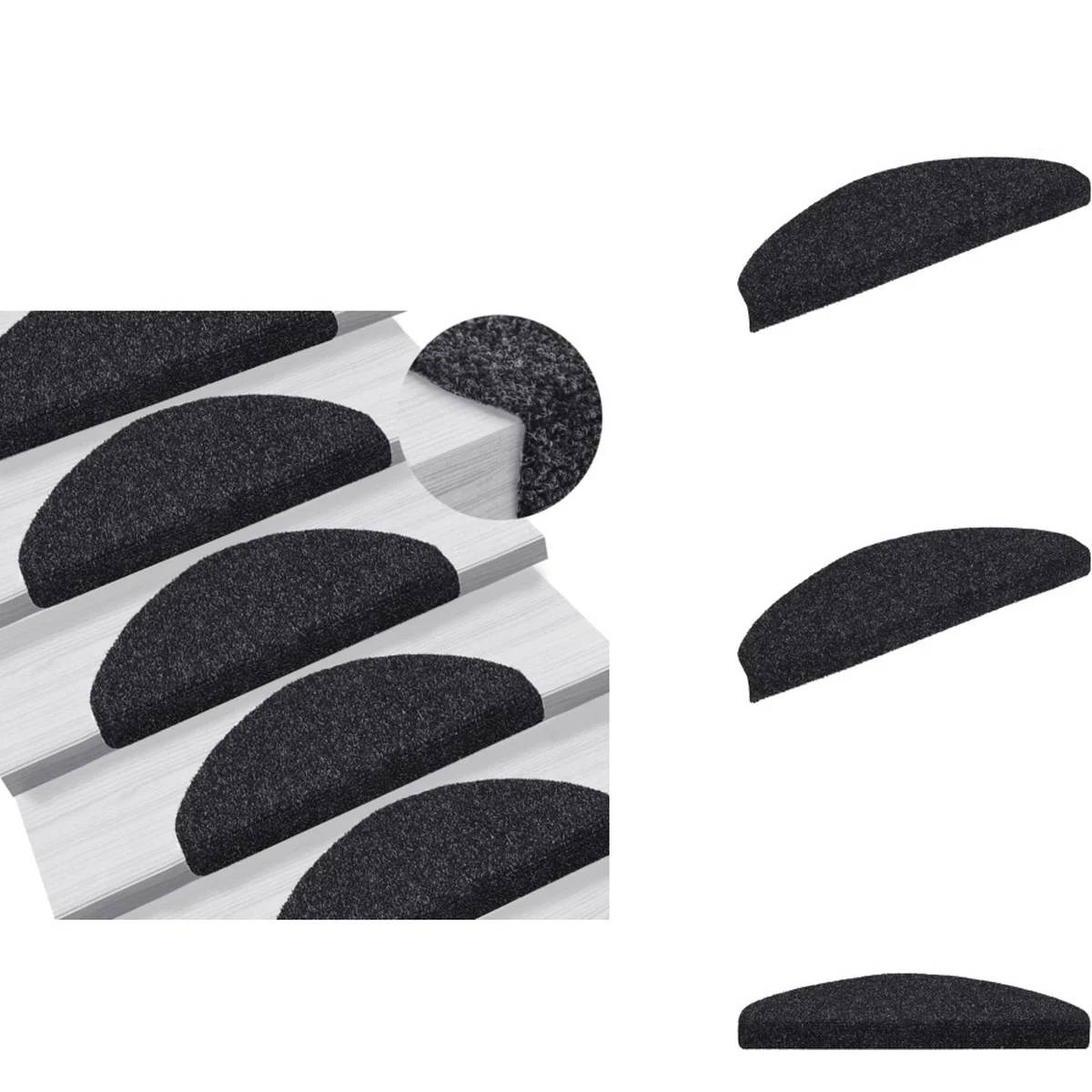 Hauskraft Naaldvilt Trapmatten Set - Antraciet - 15 Stuks - 56x17x3cm - Zelfklevende Halve Maantjes voor Trap