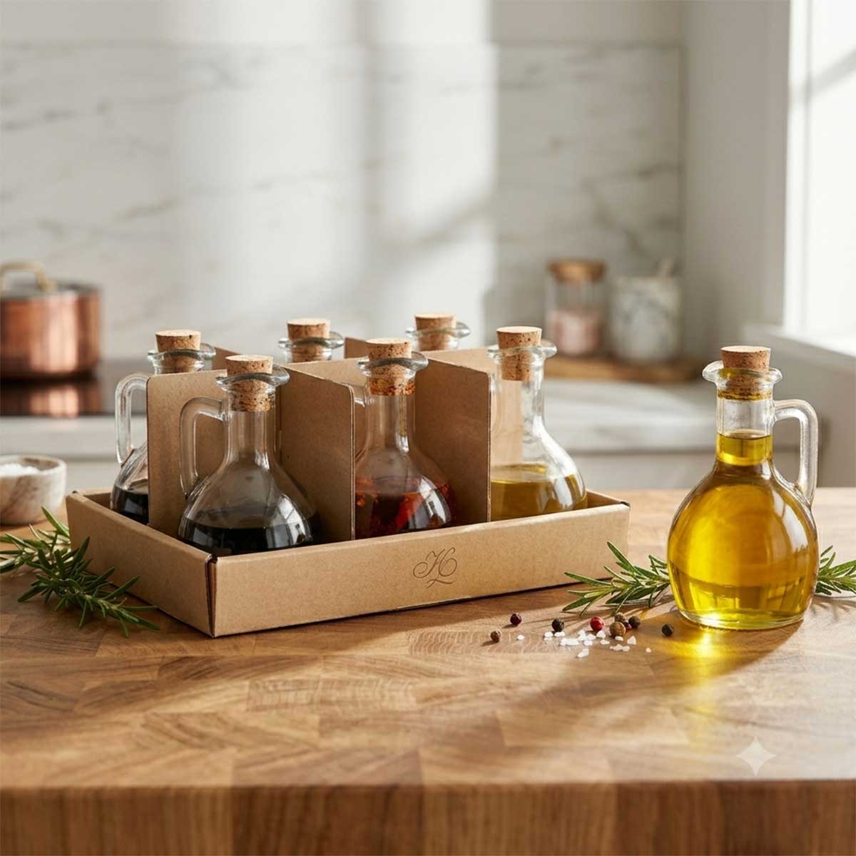 Hauskraft Olie- en Azijnfles Set - Set van 6 - Glas met Kurk - 500ml - Oliefles