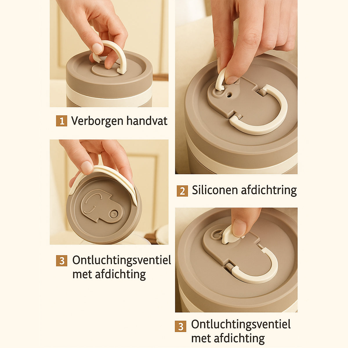 Hauskraft Thermische Lunchbox Set – 5-delig - RVS – Lekvrij & Isolerend – Beige