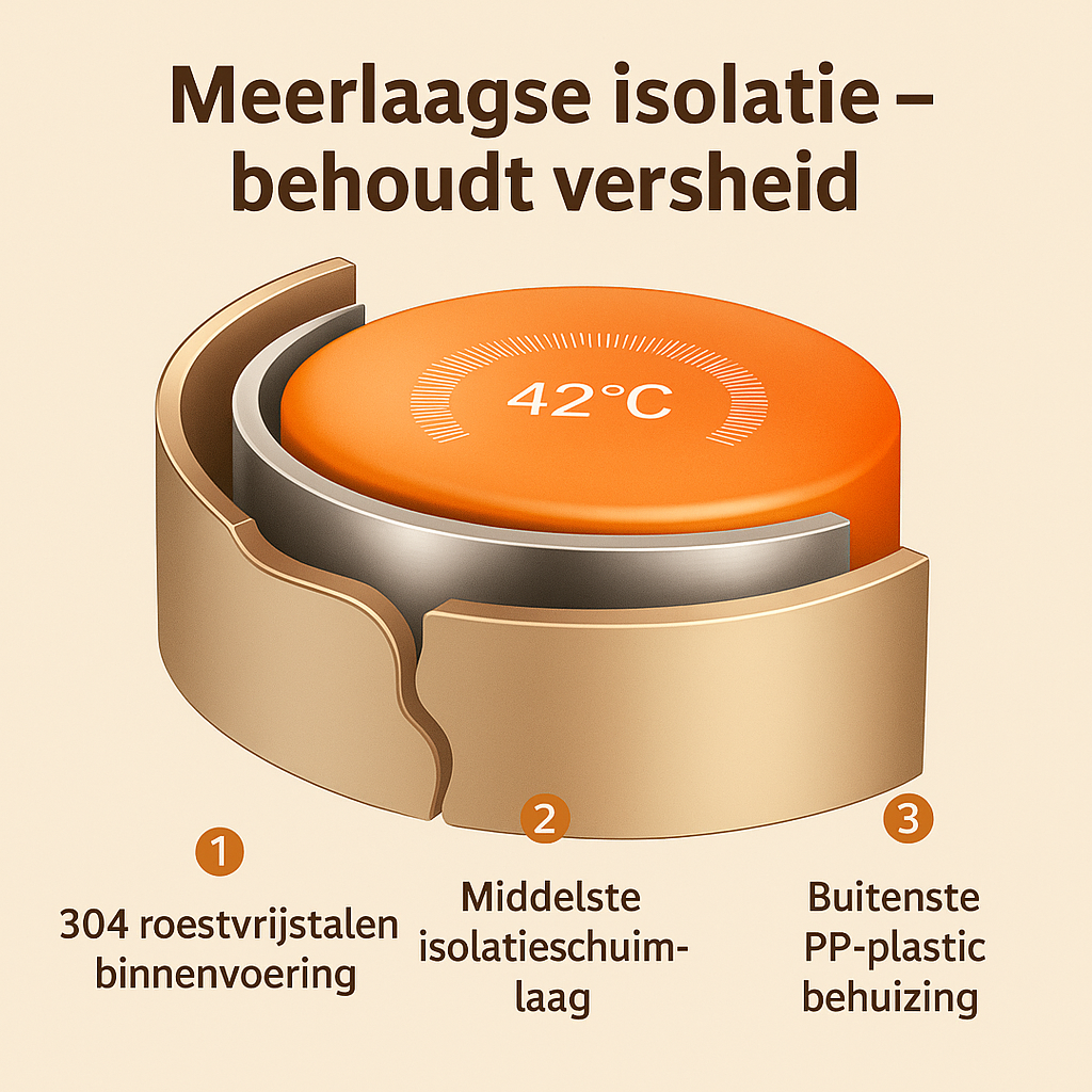 Hauskraft Thermische Lunchbox Set – 5-delig - RVS – Lekvrij & Isolerend – Bruin
