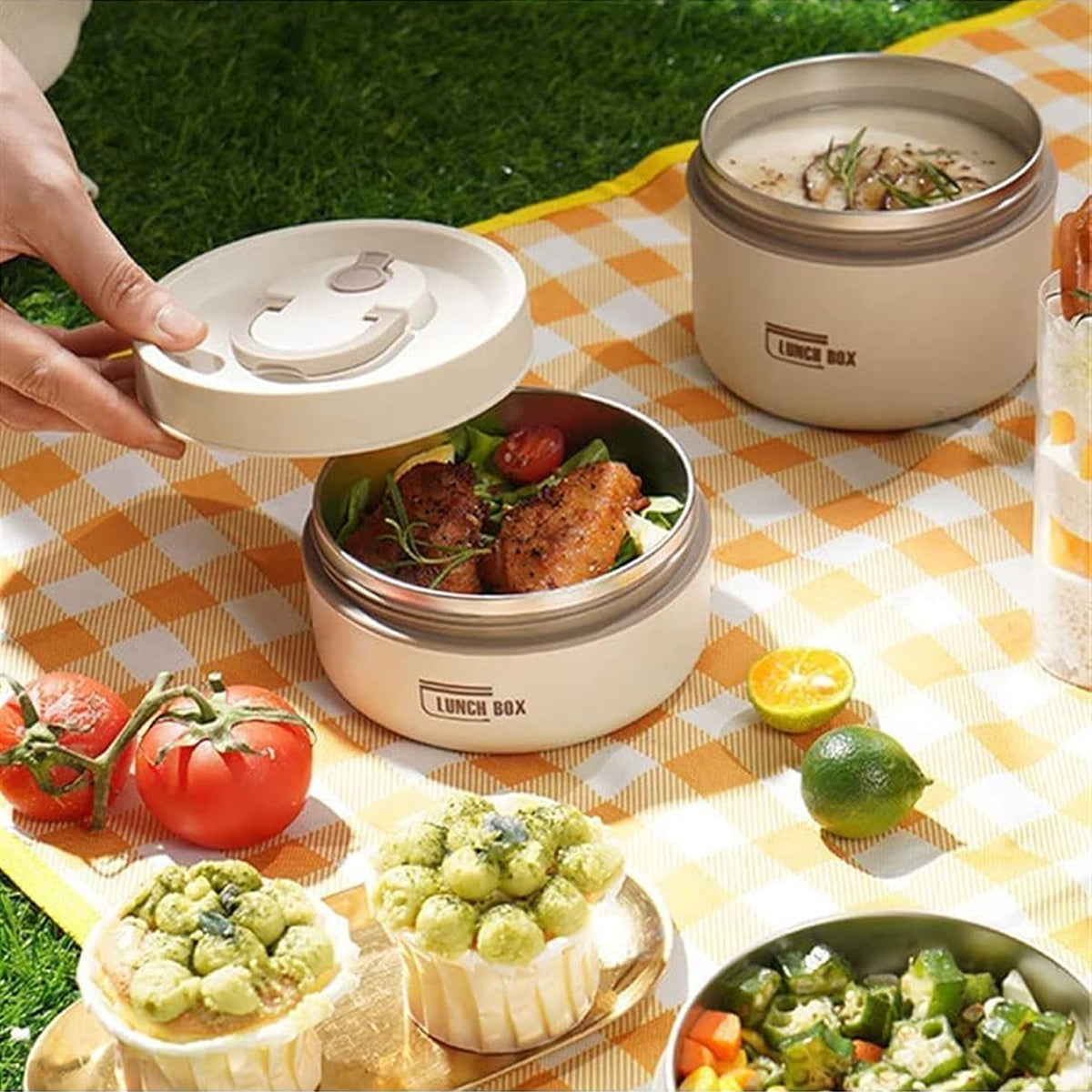 Hauskraft Thermische Lunchbox Set – 5-delig - RVS – Lekvrij & Isolerend – Bruin