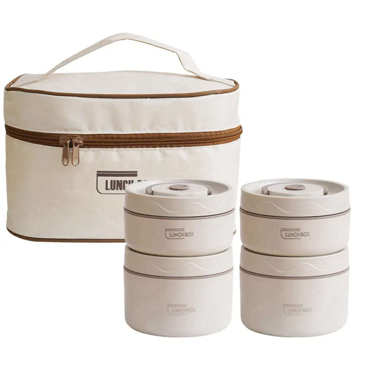 Hauskraft Thermische Lunchbox Set – 5-delig - RVS – Lekvrij & Isolerend – Beige