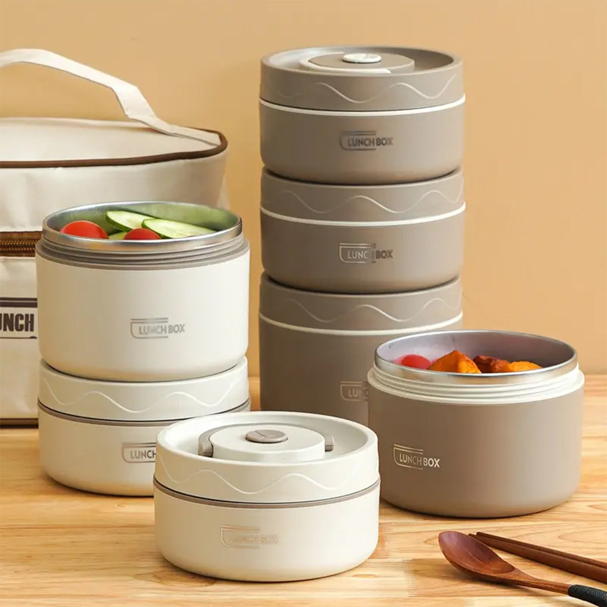 Hauskraft Thermische Lunchbox Set – 5-delig - RVS – Lekvrij & Isolerend – Bruin