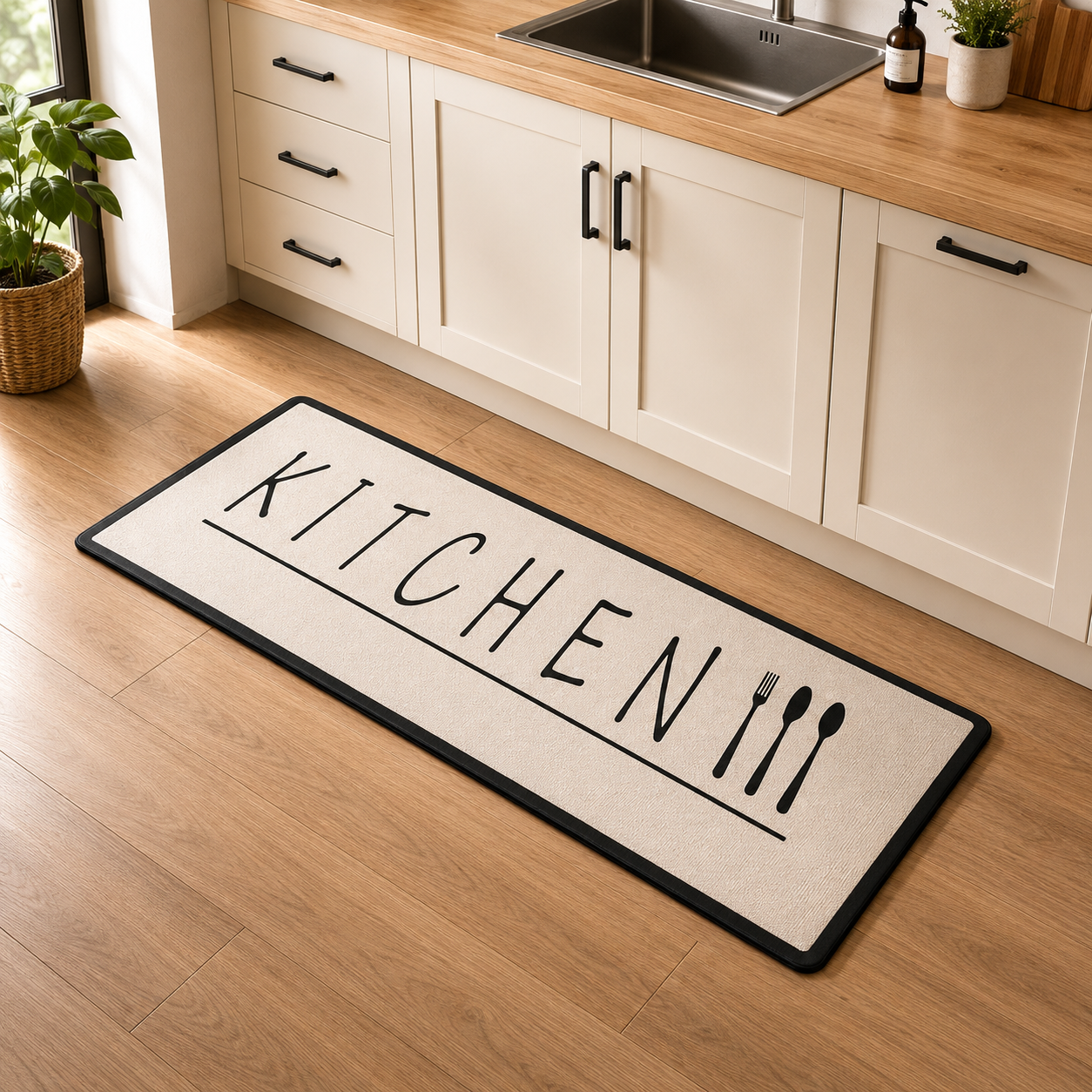 Kadirelli Keukenloper Kitchen - Crème - 80x200 cm - Vloerkleden - Keuken Tapijt - Keukenmat - Loper Tapijt - Loper Vloerkleed