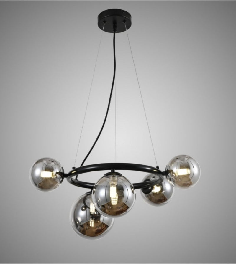 Industriële Plafondlamp - 5x G9 - 40W - Kroonluchter - Hanglamp - Luxe Zwart Smoked lamp