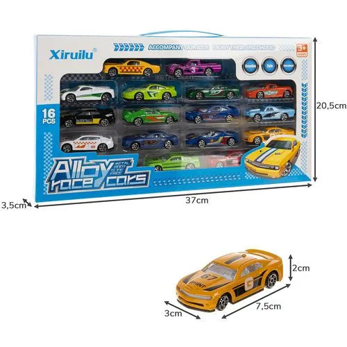 Iso Trade Speelgoedauto’s Set - 16 Stuks - Schaal 1:64 - Kleurrijke Mini Auto’s