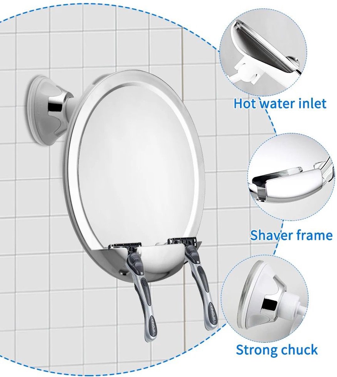 KAIA Douchespiegel - Douche Spiegel Anti-condens met Zuignap, Scheerspiegel - Fogless Shower Mirror - Wit