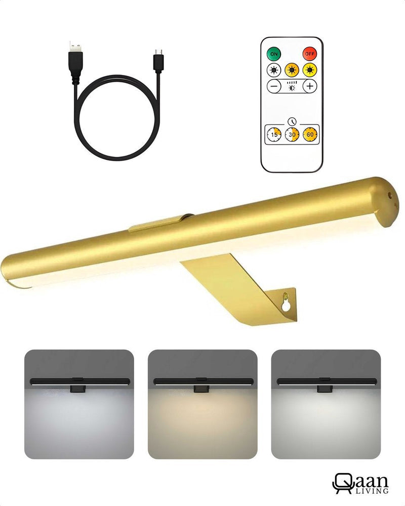 KAIA Oplaadbare Schilderijverlichting - 40cm - Draadloze Wandlamp - Draadloze Schilderijverlichting Oplaadbaar - Touch en remote - Dimbaar LED - Oplaadbare Schilderijlamp Snoerloos - Goud